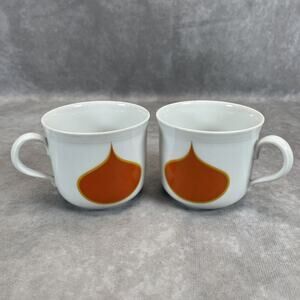 2 RARE Seltmann Weiden Bavaria W. Germany Tea Cup Orange Tear Drop Porcelain MCM
